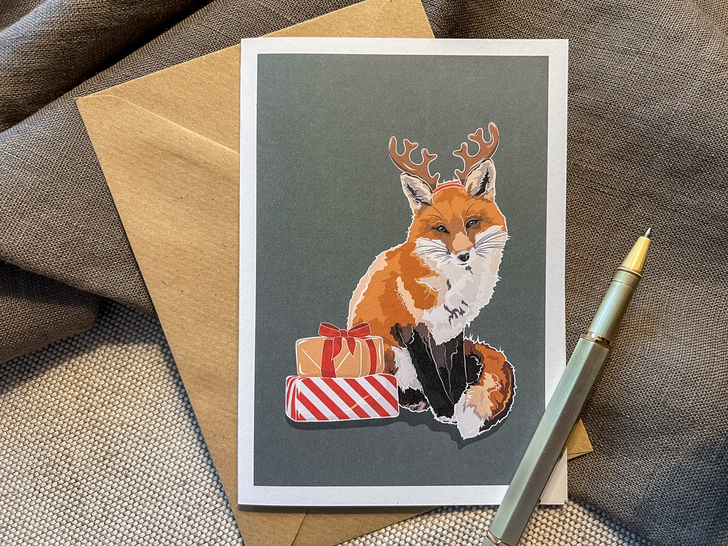 Red Fox & Presents Christmas Card