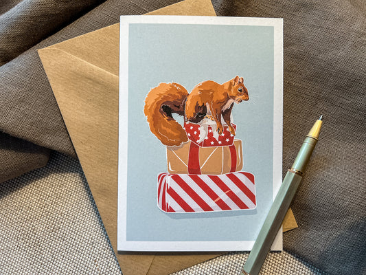 Squirrel & Presents Christmas Card