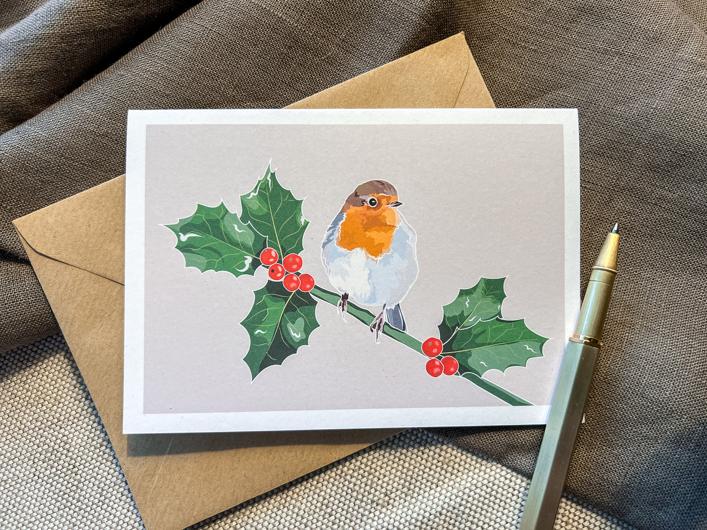 Robin & Holly Christmas Card