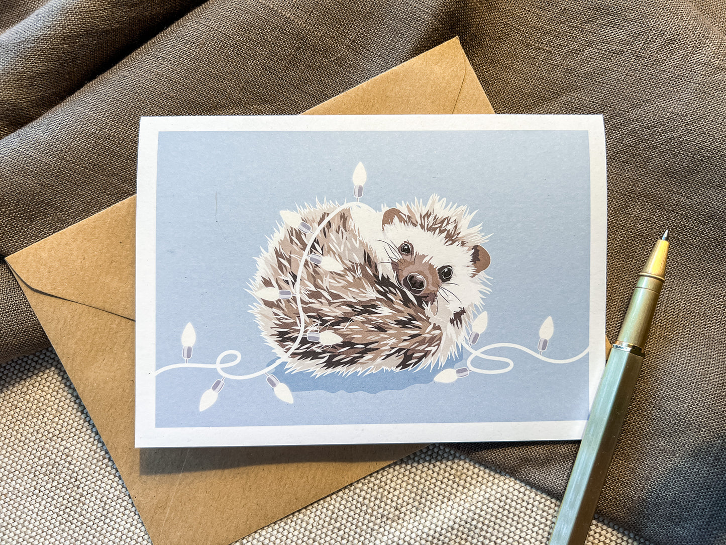 Hedgehog & Lights Christmas Card