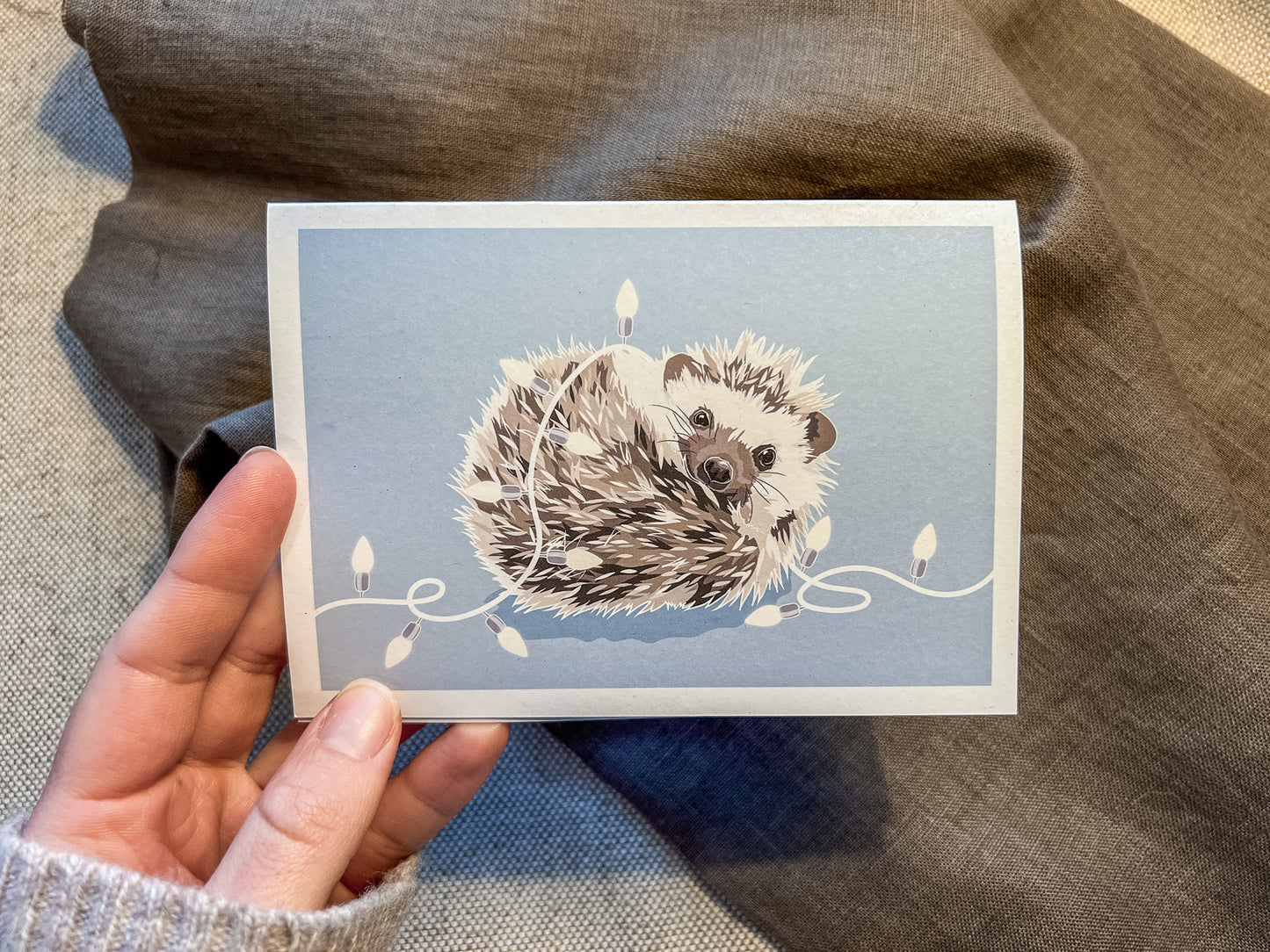 Hedgehog & Lights Christmas Card